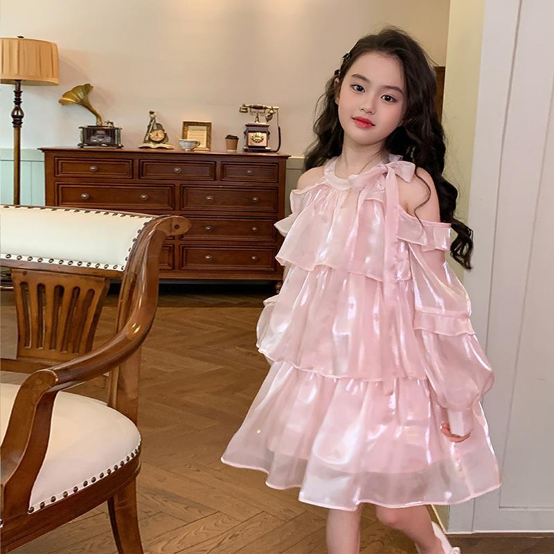 Summer Clothing Teen Girls - Robe d'été rose pour filles, épaules